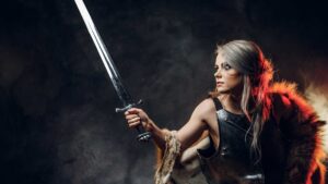 Femme avec une tenue de l'univers de la série the witcher